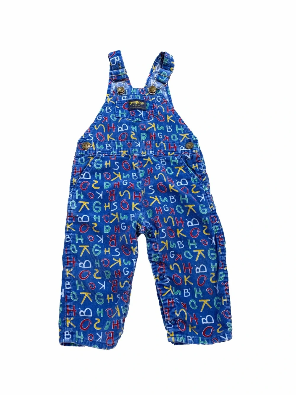 Vintage OshKosh Size 24 Months Vestbak Corduroy Letters Bib Overalls USA Made